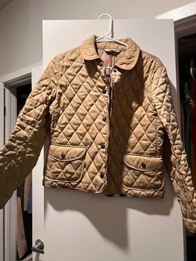 Burberry Beige Plaid Quilted Jacket with Red Accents